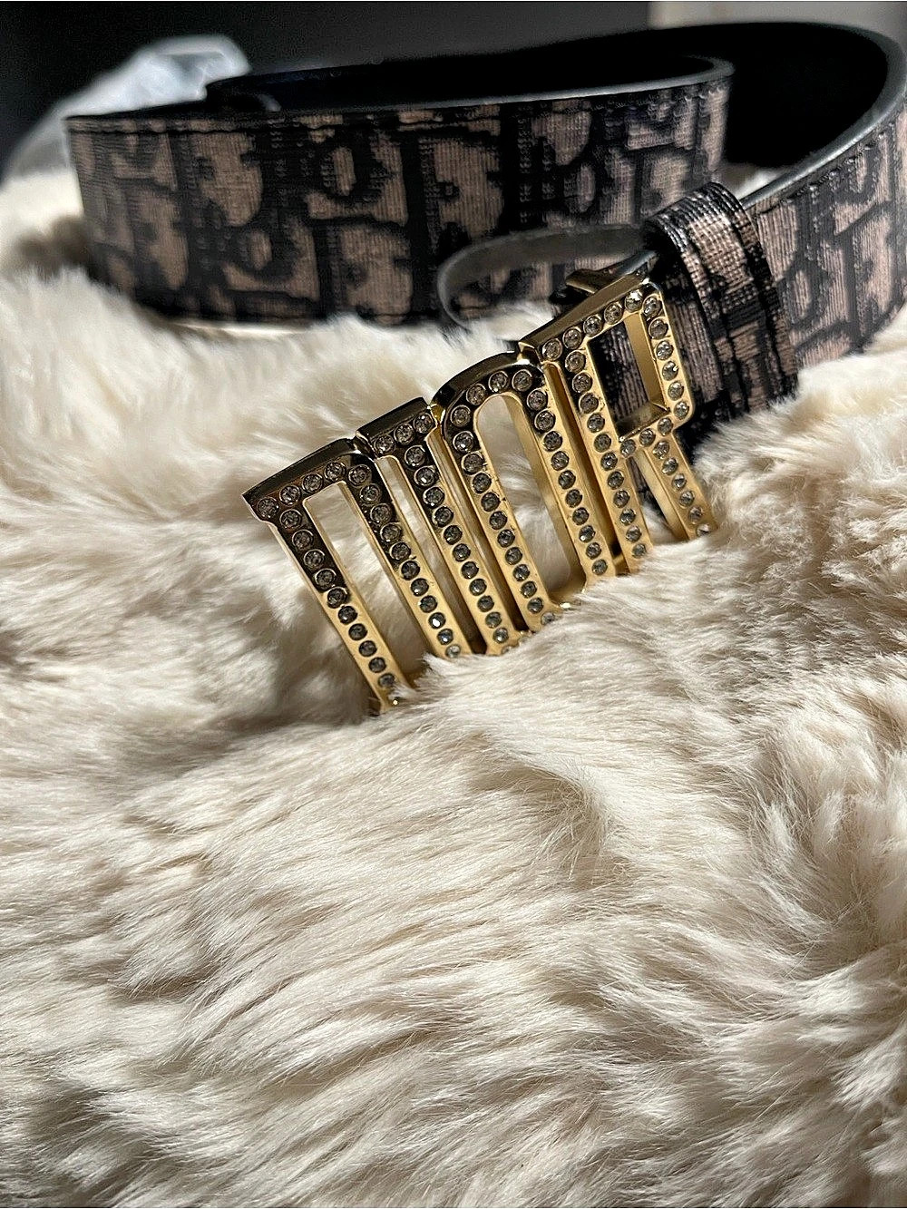 Inspired!!! CD Oblique Rhinestone Buckle Belt Black & Gold